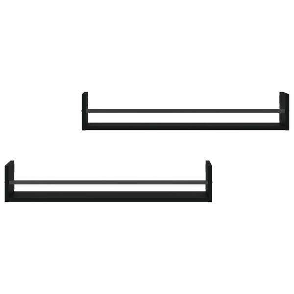 vidaXL Étagères murales avec barres 2 pcs noir 80x16x14 cm