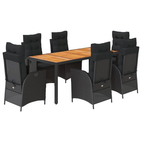 vidaXL Ensemble &agrave; manger de jardin coussins 7pcs Noir R&eacute;sine tress&eacute;e