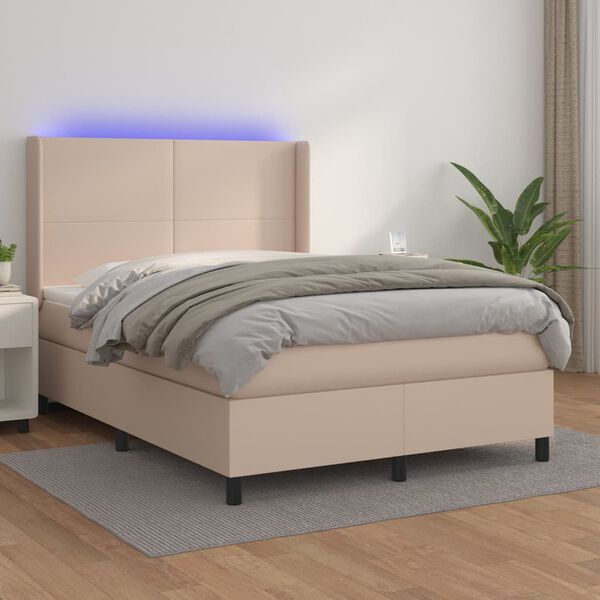 vidaXL Sommier &agrave; lattes de lit matelas LED Cappuccino 140x190 cm