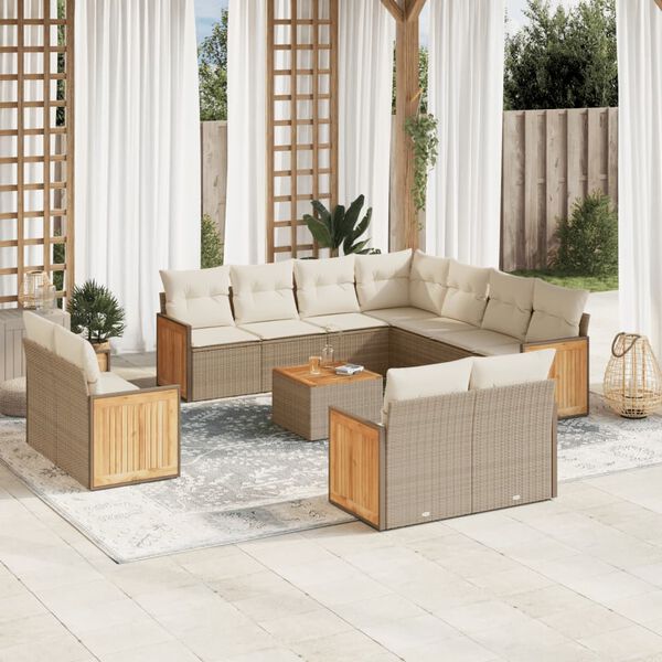 vidaXL Salon de jardin avec coussins 12 pcs beige r&eacute;sine tress&eacute;e