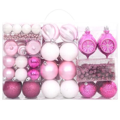 vidaXL Ensemble de boules de Noël 108 pcs Blanc et rose