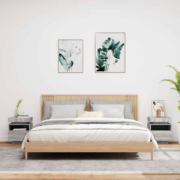 vidaXL Armoires de chevet avec lumi&egrave;res LED 2 pcs sonoma gris