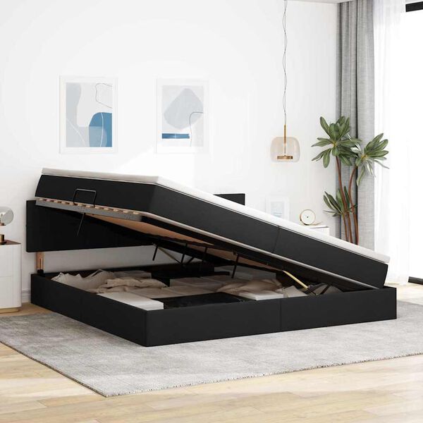 vidaXL Lit avec rangement et matelas avec matelas Noir 200 x 200 cm