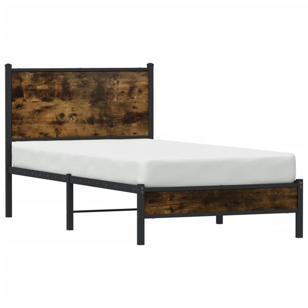 vidaXL Cadre de lit en m&eacute;tal sans matelas ch&ecirc;ne fum&eacute; 90x200 cm