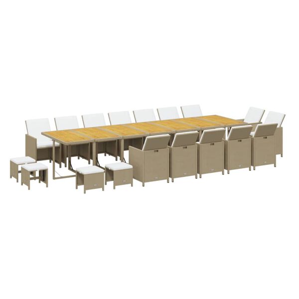 vidaXL Ensemble &agrave; manger de jardin coussins 19pcs Beige R&eacute;sine tress&eacute;e