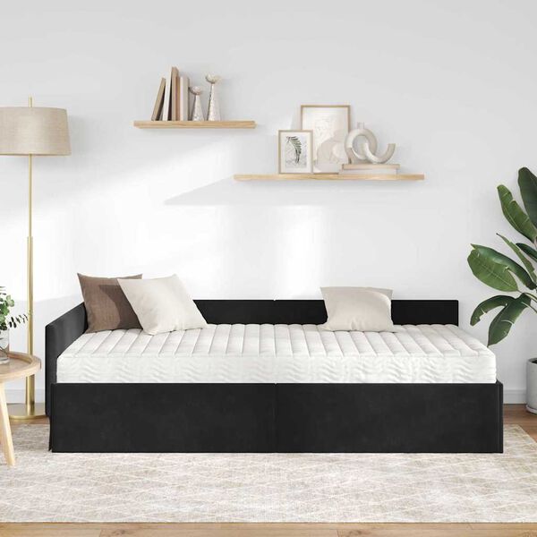 vidaXL Cadre de lit d'angle avec matelas Autre 2 pcs Noir Velours