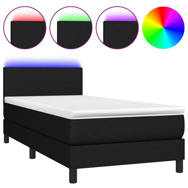 vidaXL Sommier &agrave; lattes de lit avec matelas LED Noir 100x200 cm Tissu