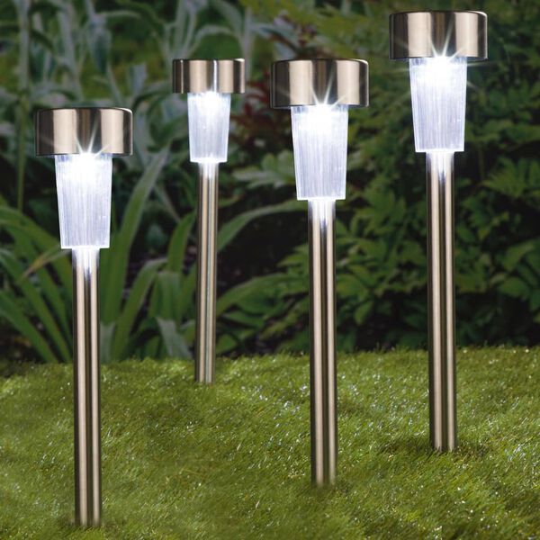 HI Lampes de jardin &agrave; LED solaires 4 pcs Acier inoxydable 36 cm