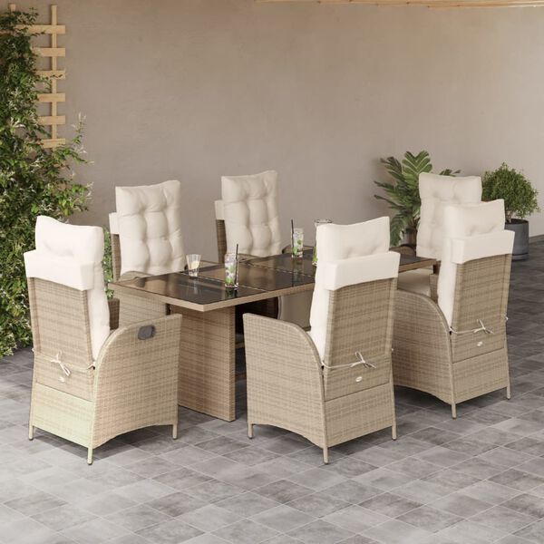vidaXL Ensemble &agrave; manger de jardin et coussins 7 pcs beige poly rotin