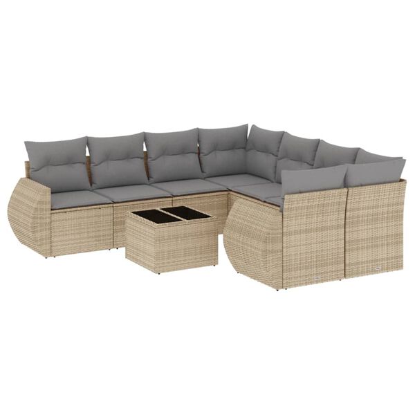 vidaXL Salon de jardin avec coussins 9 pcs beige r&eacute;sine tress&eacute;e