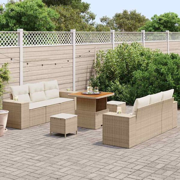 vidaXL Ensemble de canap&eacute; de jardin 9 pcs Beige Poly rotin