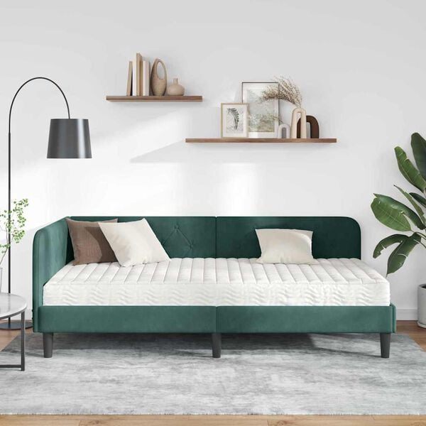 vidaXL Cadre de lit d'angle Vert fonc&eacute; 100 x 200 cm Velours