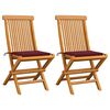 vidaXL Chaises pliantes avec coussins rouge vin, 2 pi&egrave;ces, en teck massif