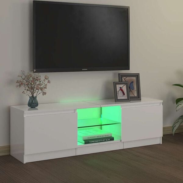 vidaXL Meuble TV avec lumi&egrave;res LED blanc brillant 120x30x36 cm