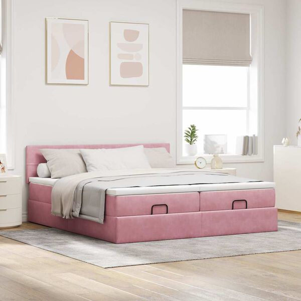 vidaXL Cadre de lit ottoman avec matelas rose 160x200 cm velours