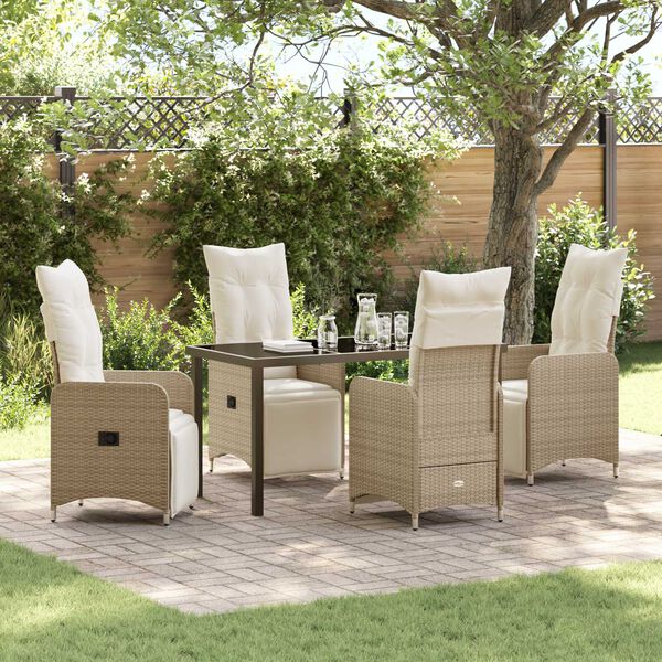 vidaXL Ensemble de salle &agrave; manger pour jardin 5 pcs Beige Poly rotin