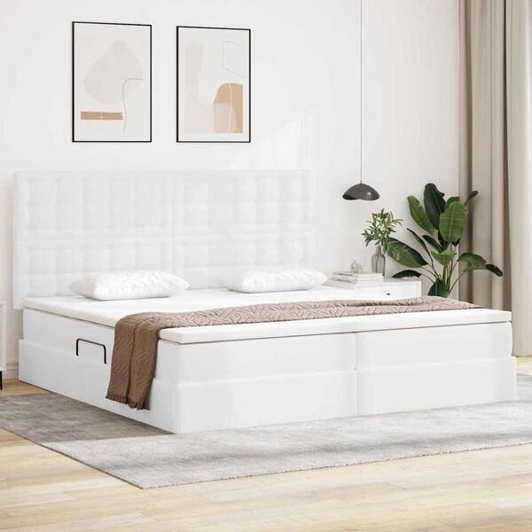 vidaXL Lit de Rangement Blanc pur 200 x 200 cm Cuir synth&eacute;tique