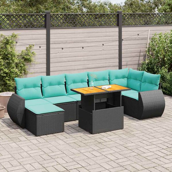 vidaXL Salon de jardin 8 pcs avec coussins noir r&eacute;sine tress&eacute;e