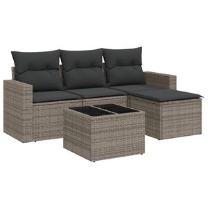 vidaXL Salon de jardin 5 pcs avec coussins gris r&eacute;sine tress&eacute;e