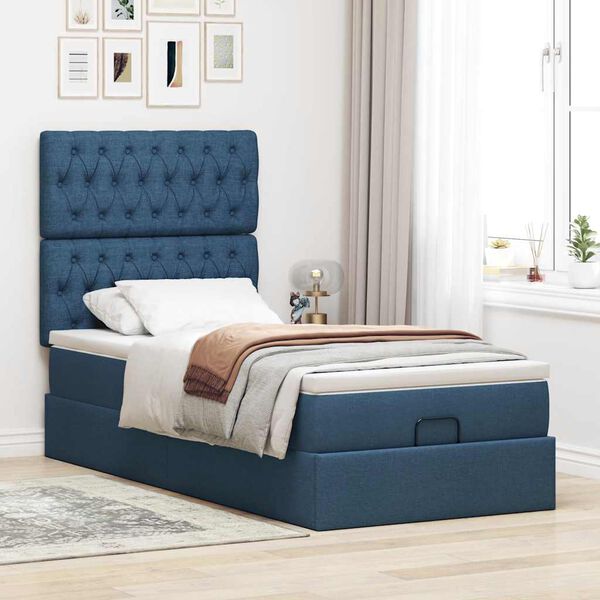 vidaXL Lit ottoman avec matelas bleu 90x200 cm tissu