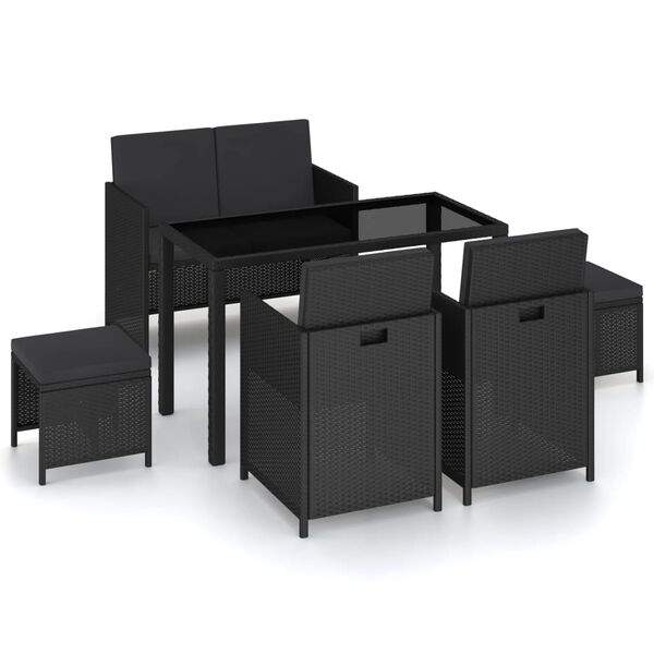 vidaXL Mobilier à dîner de jardin 6pcs et coussins Résine tressée Noir