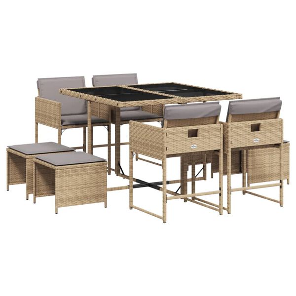 vidaXL Ensemble &agrave; manger de jardin et coussins 9 pcs m&eacute;lange beige