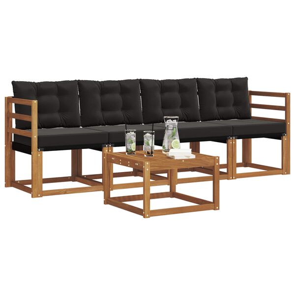 vidaXL Ensemble de canap&eacute;s d'ext&eacute;rieur 5 pcs Naturel et Noir