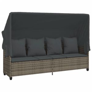 vidaXL Chaise longue avec auvent et coussins gris r&eacute;sine tress&eacute;e