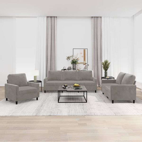 vidaXL Ensemble de canap&eacute;s 3 pcs avec coussins Gris clair Velours