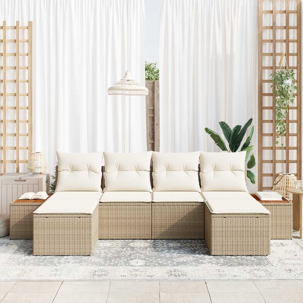 vidaXL Ensemble de canap&eacute; de jardin 6 pcs Beige et cr&egrave;me Poly Rattan