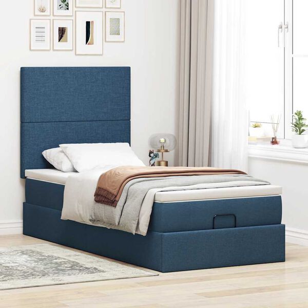 vidaXL Cadre de lit ottoman avec matelas bleu 90x190 cm tissu