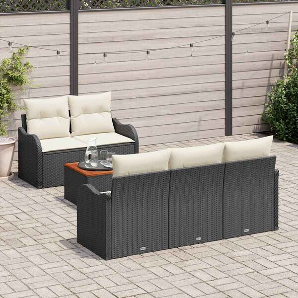 vidaXL Ensemble de canap&eacute; de jardin 6 pcs Noir et Cr&egrave;me polyrotin