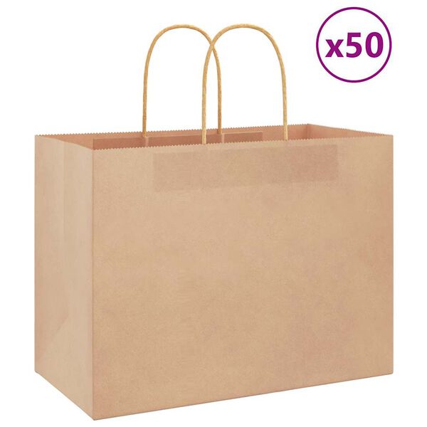 vidaXL Sacs en papier 50 pcs avec poign&eacute;es marron 32x17x25 cm