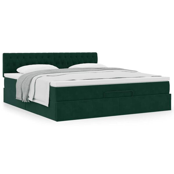VidaXL Cadre de lit ottoman avec matelas vert fonc&eacute; 180x200 cm velours