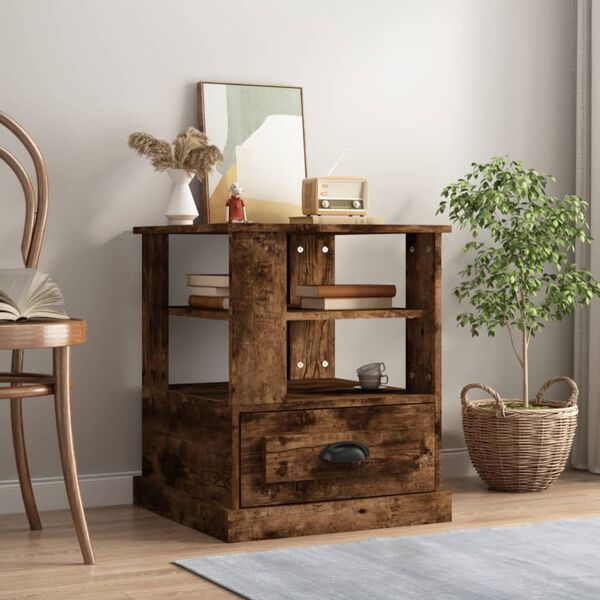 vidaXL Table d'appoint ch&ecirc;ne fum&eacute; 50x50x60 cm bois d'ing&eacute;nierie