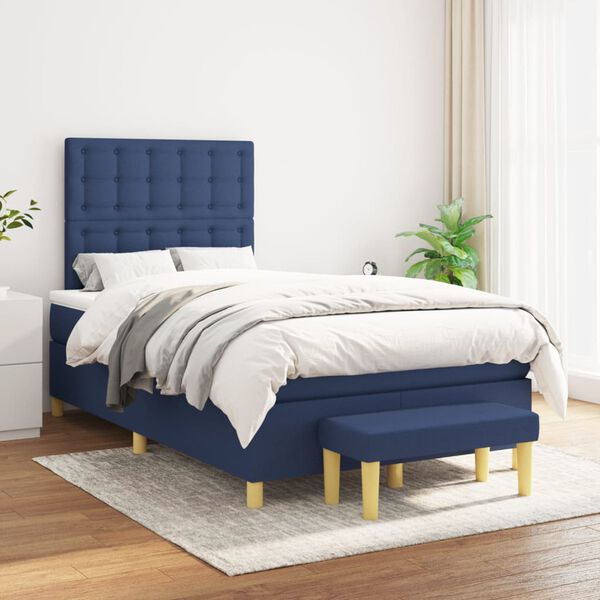 vidaXL Sommier &agrave; lattes de lit avec matelas Bleu 120x200 cm Tissu