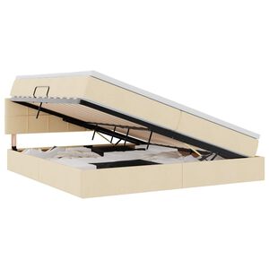 vidaXL Lit de rangement LED avec matelas Cr&egrave;me 200 x 200 cm Tissu