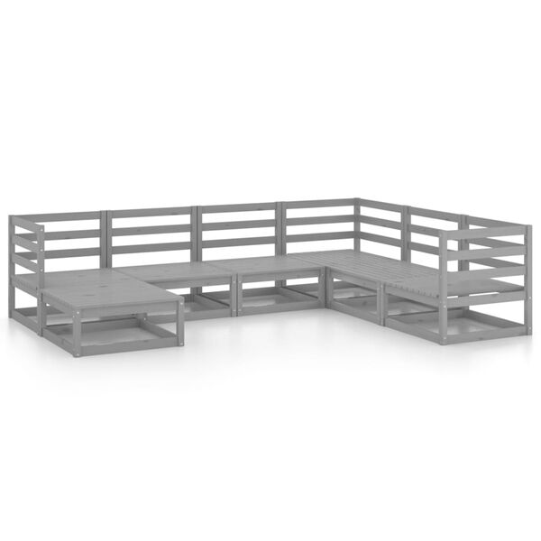 vidaXL Salon de jardin 7 pcs gris bois de pin massif