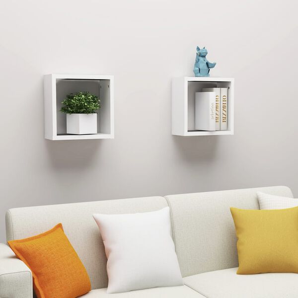 vidaXL &Eacute;tag&egrave;res cube murales 2 pcs Blanc 30x15x30 cm