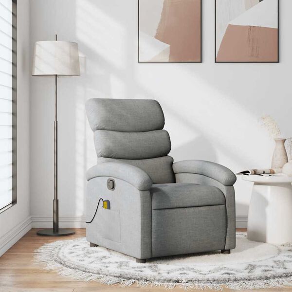 vidaXL Fauteuil de massage inclinable Gris clair Tissu