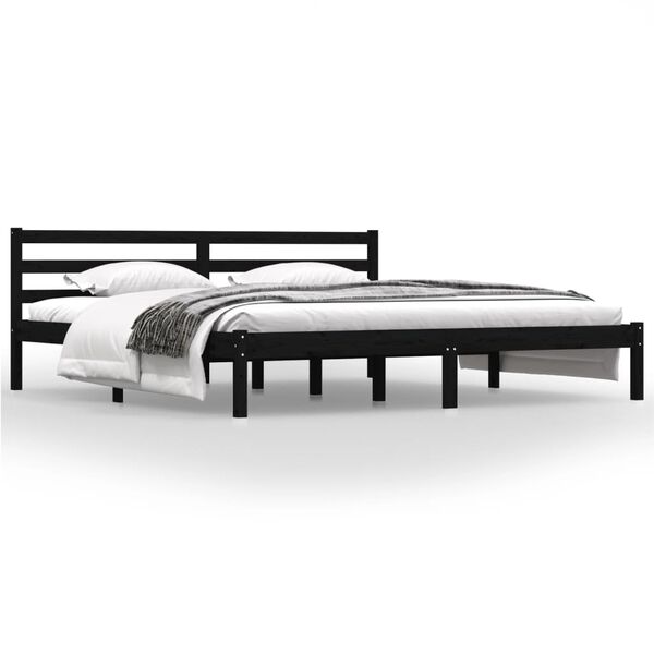 vidaXL Cadre de lit Bois de pin massif 180x200 cm Noir Super King