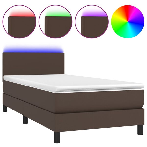 vidaXL Sommier &agrave; lattes de lit et matelas et LED Marron 90x190 cm