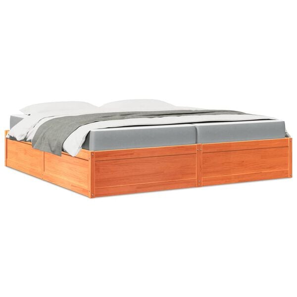 vidaXL Lit avec matelas cire marron 200x200 cm bois massif de pin