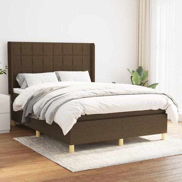 vidaXL Sommier &agrave; lattes de lit avec matelas Marron fonc&eacute; 140x190 cm