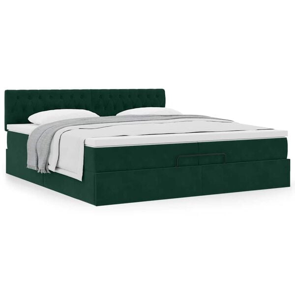vidaXL Cadre de lit ottoman avec matelas vert fonc&eacute; 200x200 cm velours