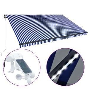 vidaXL Auvent avec capteur de vent et LED 500x300 cm Bleu et blanc
