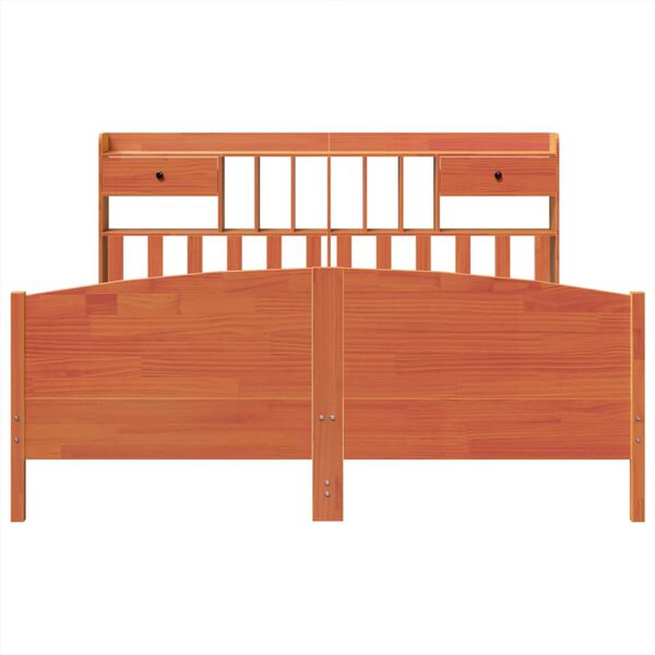 vidaXL Lit bibliothèque sans matelas cire marron 200x200 cm pin massif