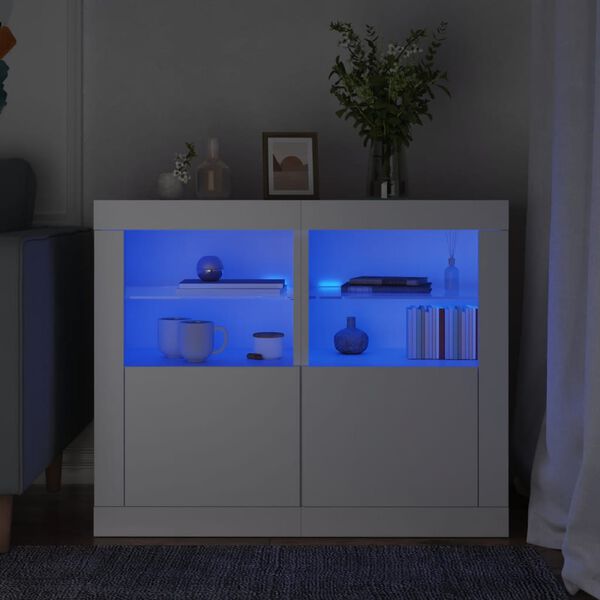 vidaXL Armoires latérales éclairage LED 2 pcs blanc bois d'ingénierie