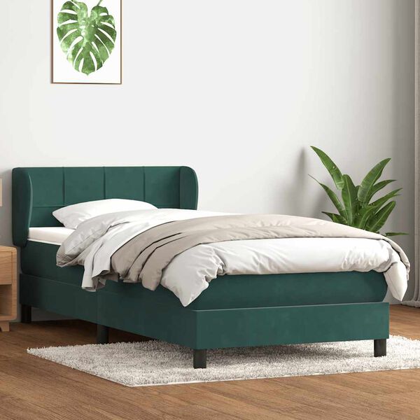 vidaXL Sommier &agrave; lattes de lit et matelas vert fonc&eacute; 80x210 cm velours