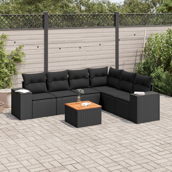 vidaXL Salon de jardin 7 pcs avec coussins noir r&eacute;sine tress&eacute;e
